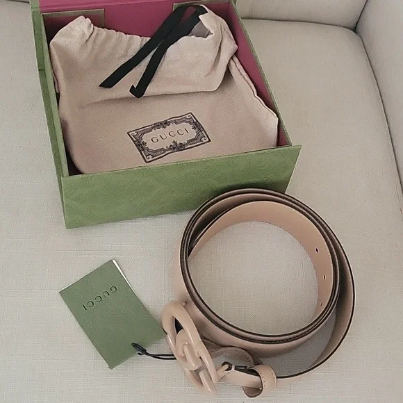 Gucci Belt Azalea Calfskin Enamel Monochrome Double G 20 mm Belt 100 40 Camelia - Picture 4 of 10